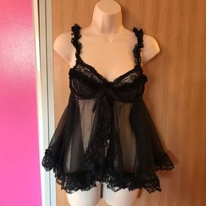 Sexy frilly chiffon black lingerie top
